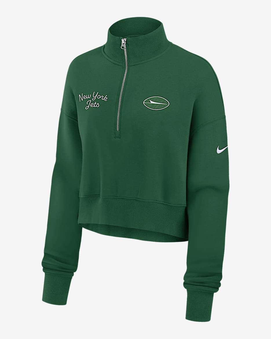New York Jets Phoenix Women's Nike NFL Cropped 1/4-Zip Crew